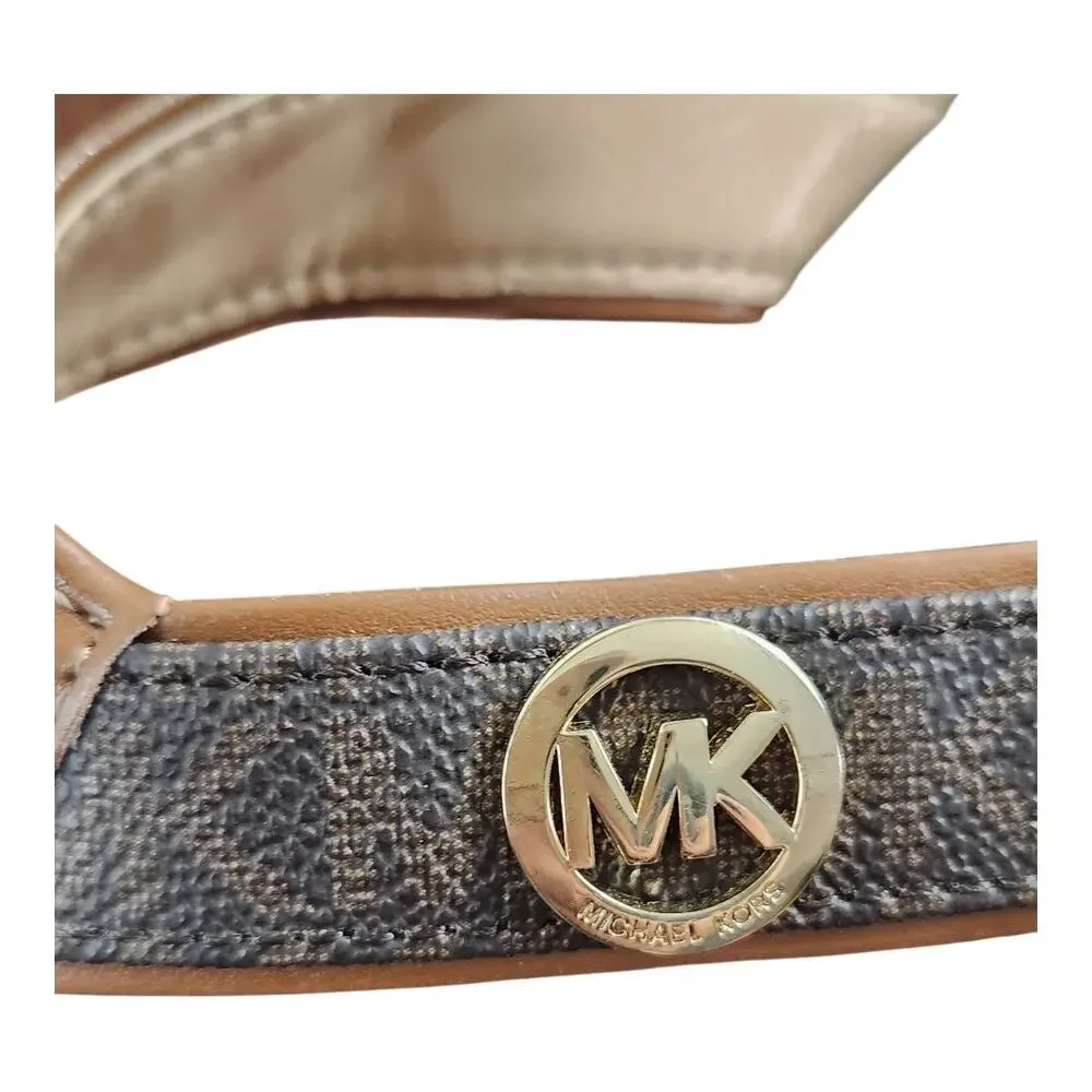 Michael Kors flip flop sandals sz, 8 brown tan MK logo